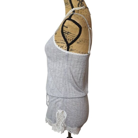 Victorias Secret XS Sleepwear Romper Gray Elegant White Lace Trim Lounge - Picture 4 of 7